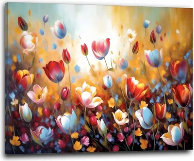 Produktbild von Blumen Paint Style Wandbild Leinwandbild abstrakt Kunstdruck XL Wanddeko: 120x80x4cm