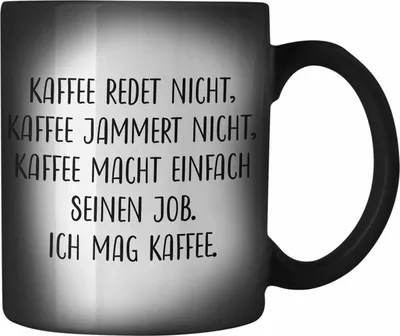 Produktbild von Trendation - Lustige Farbwechsel Zauber-Tassen Karabiner Farbwechsel Zauber-Tasse Edelstahln mit Spruch Kaffee Redet Nicht Karabiner Farbwechsel Zauber-Tasse Edelstahl Kaffeebecher (Schwarz)