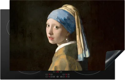 Produktbild von KitchenYeah© Herdabdeckplatte Mädchen mit Perlenohrring - Gemälde - Alte Meister - Vermeer , 83x51cm, Küche Deko, Glaskeramikkochfeld Herdabdeckung, Abdeckplatte fùr Kochfeld