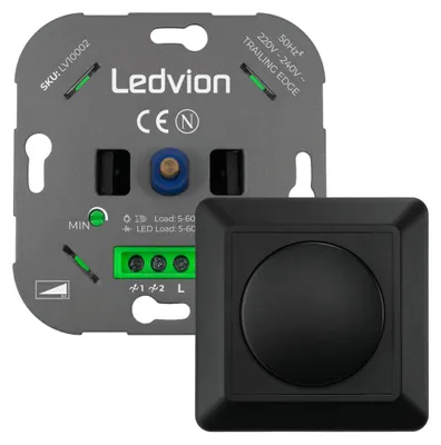 Produktbild von Ledvion LED Dimmer Schalter 600W 240V schwarz Abdeckrahmen dimmbar