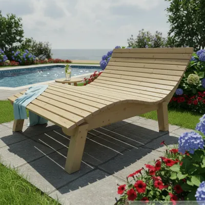 Produktbild von Holzliege Wellenliege Gartenliege Relaxliege "Liege-Franzi" (Fichte) Breite 140cm Einstiegshöhe 50cm mit Füßen