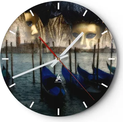 Produktbild von Wanduhr - Rund - Glasuhr - Gondel Wasser Kanal - 30x30cm - Schleichendes Uhrwerk - Lautlos - zum Aufhängen bereit - Dekoration Modern - Wanddekoration aus Glas - C3AR30x30-0250
