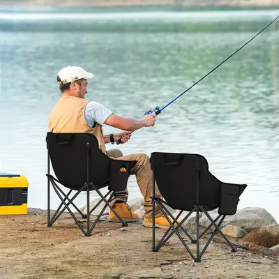 Produktbild von SUNULA 2er Set Campingstuhl Faltbar 100 kg, Camping Klappstuhl Wandern, Faltstuhl mit Seitentasche, Schwarz