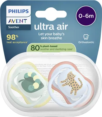 Produktbild von Philips AVENT Schnuller SCF087/02 ultra air, Klassischer Babyschnuller, Kieferorthopädisch, Silikon, Junge/Mädchen, Spülmaschinenbeständig
