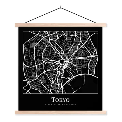 Produktbild von MuchoWow® Textilposter Karte - Tokio - Stadtplan - Tokio 120x120 cm mit holzfarbenen Rahmen - Textil-Poster