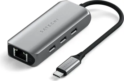 Image de Satechi 4-in-1 Hub USB-C avec Ethernet – 3 ports USB-C 3.2 Gen2 – 1 port Ethernet 2.5Gb – Connexion d'entrée principale Type-C, USB 3.2 Gen2