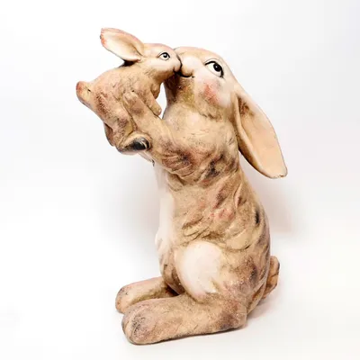 Produktbild von Osterfigur Hase mit Hasenkind Dekofigur braun Keramik 28x18x41cm