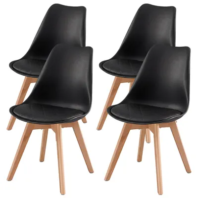 Produktbild von VASAGLE Esszimmerstühle 4er Set Gepolsterte Küchenstühle aus Kunstleder und Buchenholz 46,5 x 57 x 79 cm Schwarz
