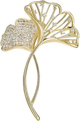 Produktbild von Elegante Brosche in Ginkgoblattform für Frauen, glänzende Strasssteine, eingelegte Anstecknadel, Anzugkragen, Schal, Schal, Abzeichen, Kostümzubehör
