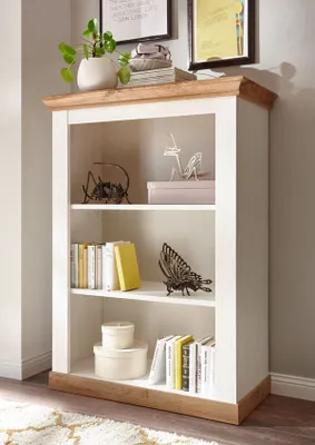 Productafbeelding van Landhuis dressoir 102 cm, grenen, wit / wotan eikenhout, hoge kast voor de woonkamer