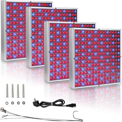 Zdjęcie produktu dla Aopunly 4 szt. lampy LED do uprawy roślin, 15 W, z 225 diodami LED w kolorze czerwonym i niebieskim, oświetlenie do roślin, lampa LED do uprawy, lampy do uprawy roślin doniczkowych i kwiatów ogrodowych