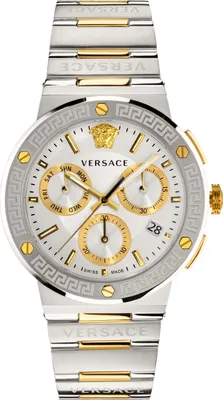 Produktbild von Versace VEZ900321 Greca Logo Chrono silber gold Edelstahl Herren Uhr NEU