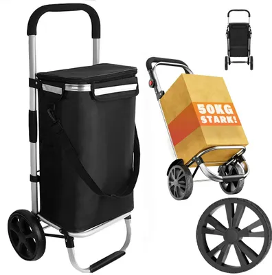 Produktbild von 3in1 Einkaufstrolley 46L bis 50 kg klappbar abnehmbare Tasche 6 Rollen Tragegurt Treppensteiger Einkaufswagen Einkaufshilfe Trolley Schwarz