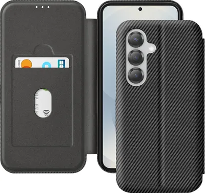Image de Avizar, Etui pour Samsung S25 Design carbone, support vidéo & bloqueur RFID, Noir
