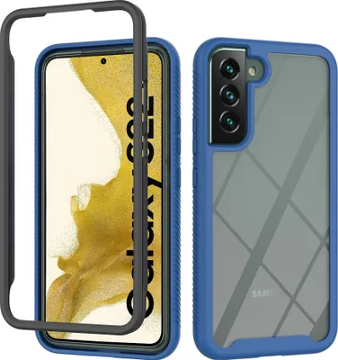 Immagine prodotto di Custodia per Samsung Galaxy S23, copertura posteriore trasparente ibrida, robusto paraurti in TPU, custodia antiurto blu scuro