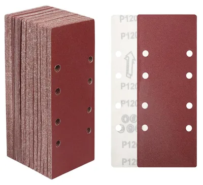 Zdjęcie produktu dla Ścierniwa do szlifowania, 30 sztuk, wymiar 93x230 mm, ziarno 120, z 8 otworami, do drewna, metalu i farb