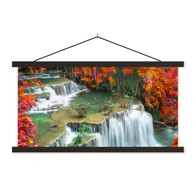 Produktbild von MuchoWow® Textilposter Bäume - Wasserfall - Herbst - Natur 60x30 cm mit schwarzem Rahmen - Textilien