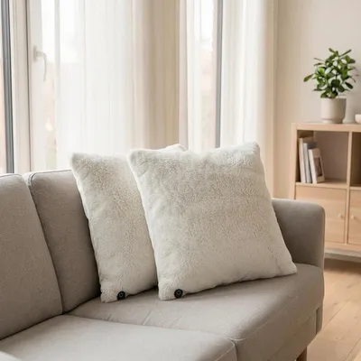 Obrázok produktu pre Sada dvoch vyhrievacích vankúšikov – svetlosivá farba – 55 × 55 cm