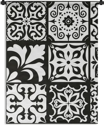 Produktbild von MuchoWow® Wandteppich Wandbehang Muster - Schwarz - Weiß - Blumen - Abstrakt 150x200 cm Tapisserie Dekoration Wandtuch - Wandaufhängung - Moderner