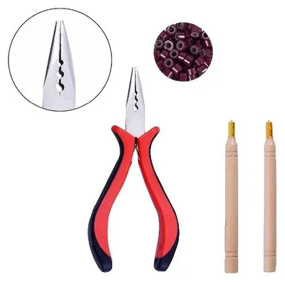 Image de Outils pour extensions de cheveux, kit complet, conception durable, 15 bordeaux
