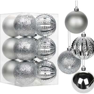 Immagine prodotto di Palline natalizie, 8 cm, argento, 12 pezzi, infrangibili, decorazioni per l'albero di Natale, plastica