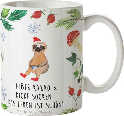 Produktbild von Mr. & Mrs. Panda Becher Faultier Kakao - Weiß - Geschenk, Pott, Tasse, Kaffeetasse, Kaffeebecher, Teetasse, Weihnachten
