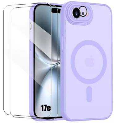 Image de Coque + 2 Verres Trempés pour iPhone 17e, avec Protection Caméra et Cercle Magnétique - Violet