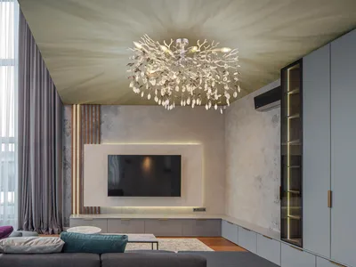 Produktbild von Große ausgefallene LED Deckenleuchte Silber mit Kristall Wohnzimmerlampe B: 85cm