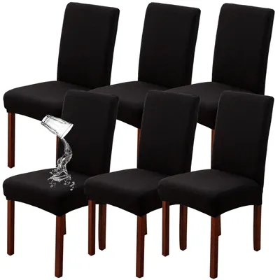 Esszimmerstuhlbezüge, elastisch, schwarz, 6 Stück, waschbar