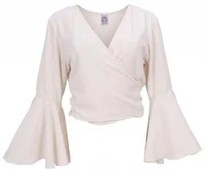 Produktbild von Kurztop, Boho Blusentop, Wickeltop, Wickelbluse - Naturweiß, Damen, Viskose, Blusen & Tunikas