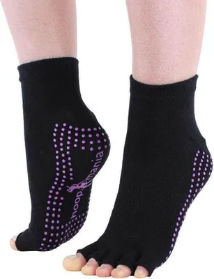 Produktbild von Hoopomania "Half Toe" Antirutsch Yogasocken mit Gumminoppen, schwarz, Größe: S