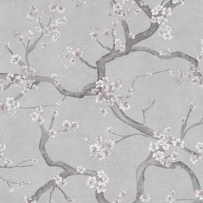 Zdjęcie produktu dla Profhome 781993-GU Tapeta w kwiaty metaliczne akcenty szary srebrny fioletowy 5,33 m2
