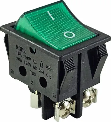 Produktbild von Wippschalter Grün mit Schraubanschluss, 2 polig (4pin) 16A 250 beleuchtet-LED