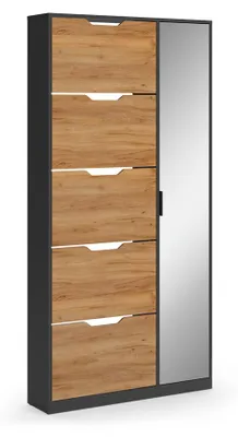 Produktbild von Schuhkipper Vicco Luca Anthrazit/Goldkraft Eiche 90 x 180.5 cm mit 5 Kippfächern & Spiegel, Model 61416