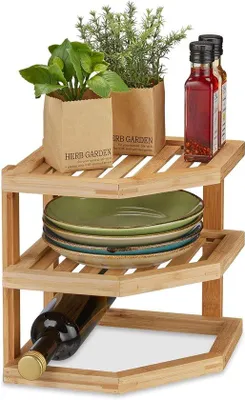 Produktbild von Famanu Bamboe Küchen-Eckregal für die Arbeitsplatte – 2 Etagen – Küchenregal Organizer – 25,5x25,5x25,5 cm