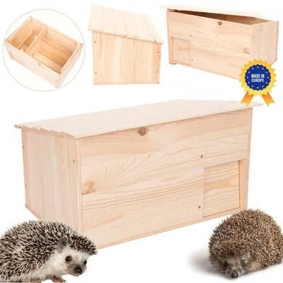 Produktbild von MODO24 Igelhaus Holz, Labyrintheingang, Igelhotel, Winterquartier, Igelhütte, Ratterschutz, Nisthaus, Garten, Wetterfest, 27x45x33 cm, Natur impr, DJE