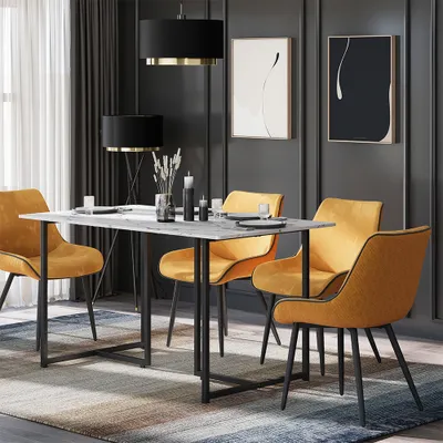 Produktbild von Vicco Esstisch Merido, 140 x 80 cm, Schwarz/Marmor-Weiß