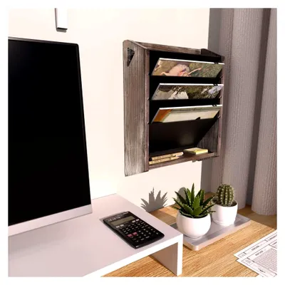 Produktbild von Wand-Dokumenten-Organizer aus Holz mit 5 Fächern, rustikaler Zeitschriftenständer für Zuhause und Büro