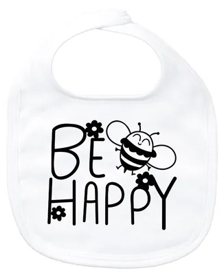 Produktbild von Huuraa Baby Lätzchen Be Happy Biene White Klettverschluss  Baumwolle Latz Geschenkidee