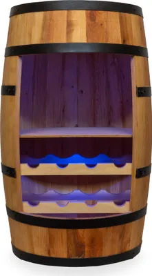 Image de Porte-bouteilles avec éclairage LED RGB, tonneau à vin en bois, hauteur 80 cm, tonneau à vin, porte-bouteilles d'alcool, porte-bouteilles en bois avec 3 paires de cerceaux (chêne)