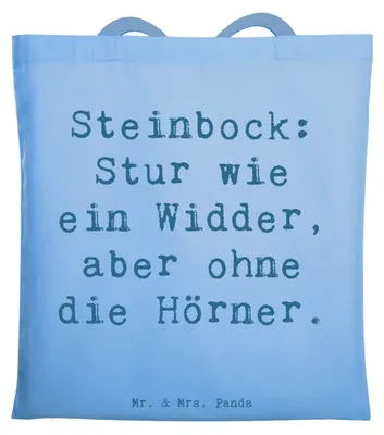 Produktbild von Mr. & Mrs. Panda Tote Bag Spruch Steinbock Entschlossen - Sky Blue - Geschenk, Geschenke Astrologie, Zielstrebigkeit, Jutetasche, Shopping Tasche, Sternzeichen, Humor