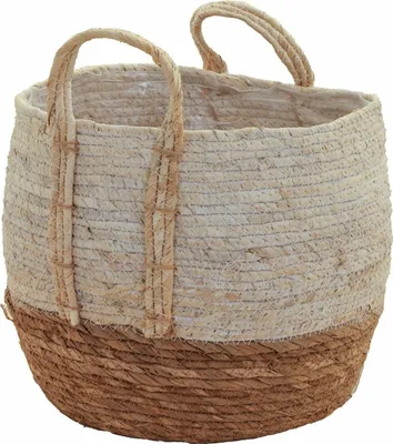 Produktbild von Seegraskorb mit Henkel "bicolor" natur 28x24cm, foliert boho