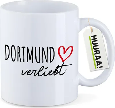 Produktbild von Huuraa Kaffeetasse Dortmund verliebt 330ml Weiß Keramik Kaffeebecher Geschenkidee