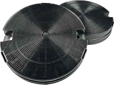 Two black circular carbon filters are shown against a white background.