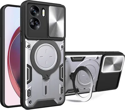 Produktbild von Handyhülle für Honor 90 Lite 5G  Dual-Layer Stoßfest Rüstung Hülle mit Dia Kameraschutz und Kreisförmig Ring Ständer Silber
