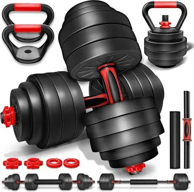 Produktbild von Verstellbares Halterset – Kurze und lange Halter – Krafttraining – 2-in-1-Funktion – 40 kg – Schwarz