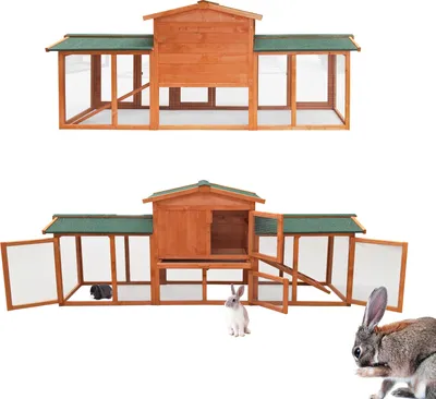 Immagine prodotto di Conigliera Wiltec 2190 x 530 x 850 mm con recinto per animali liberi e riparo rialzato in legno d'abete, gabbia per conigli a 2 piani, conigliera per piccoli animali