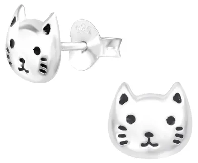 Produktbild von Katzen Ohrringe Kinder: 925 Silber Ohrstecker Katze