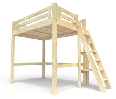 Image de Lit Mezzanine adulte 140x200 bois + échelle hauteur réglable Alpage, Vernis Naturel