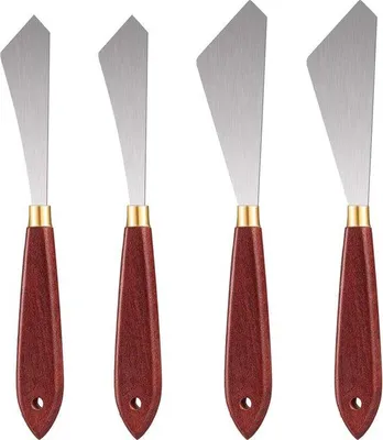 Productafbeelding van Set roestvrijstalen paletmessen, met houten handgrepen, oliedoek, acrylverfset (4-delig)